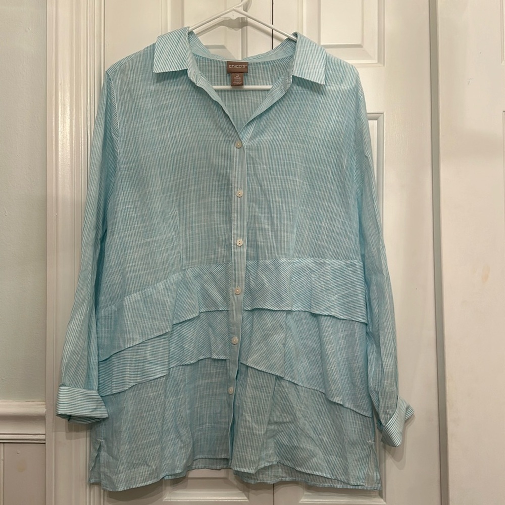 Chico’s Ruffle Stripe Blouse